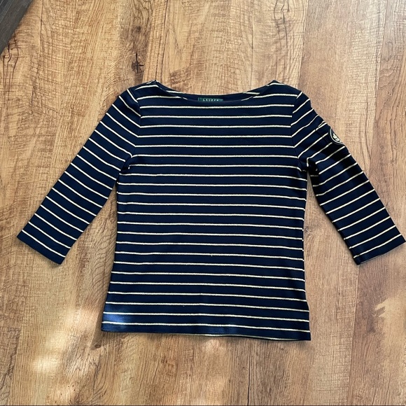 Lauren Ralph Lauren 3/4 Sleeves Navy and Gold Shirt - Picture 5 of 11